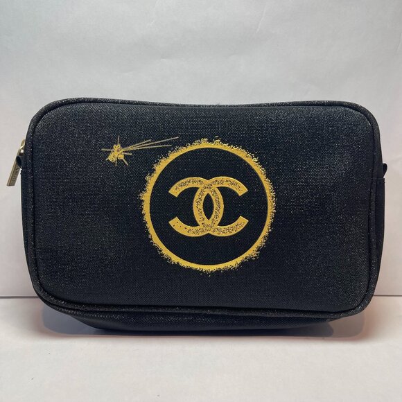 CHANEL Beaute Cosmetic Makeup Bag Pouch - Black Glitter - GWP -  NWOT - Picture 1 of 9
